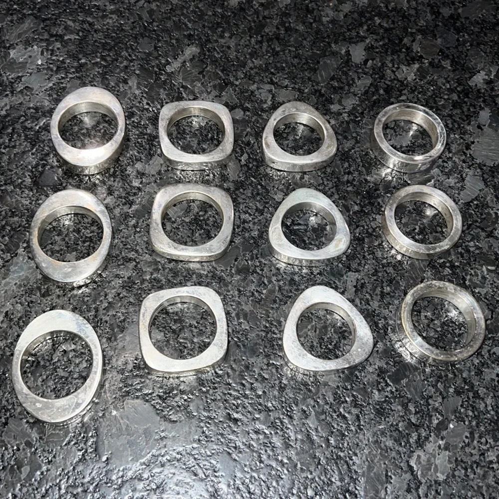 Silver Plate Modernist Sculptural Napkin Rings Set of 12 Vintage